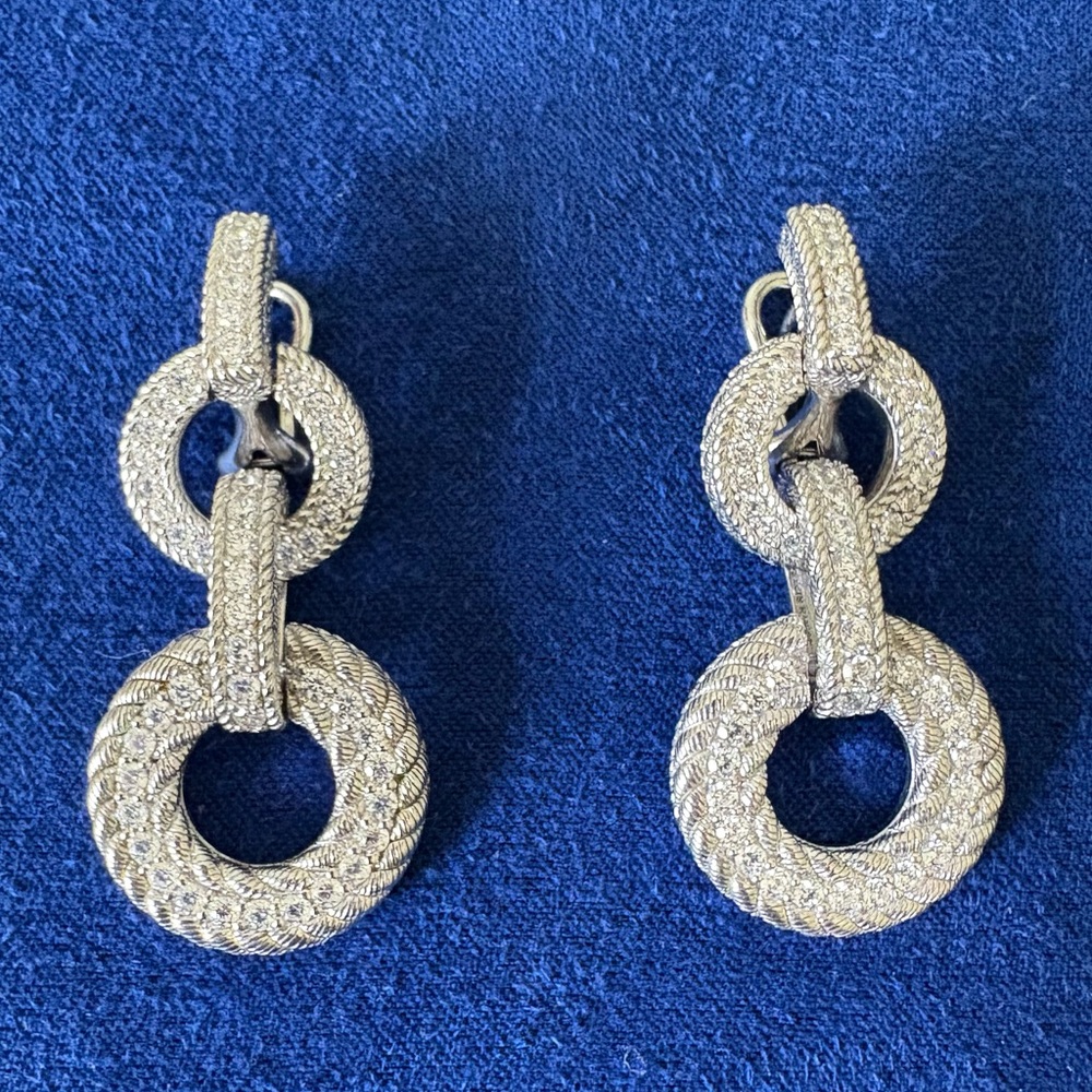 Judith Ripka Sterling Silver Omega Pierced Drop Earrings❣️